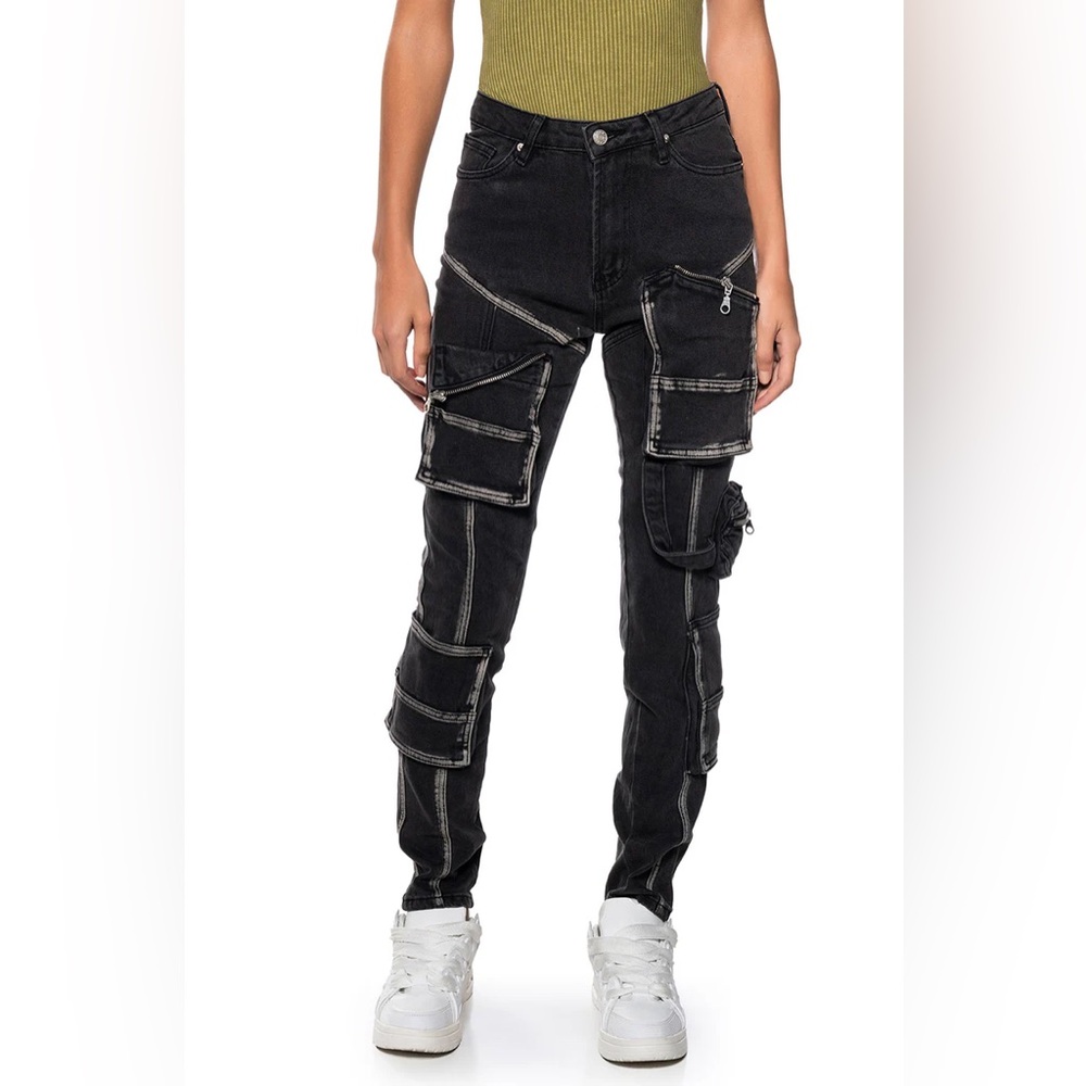 Dark Grey Gear Up Skinny Cargo Women Jeans